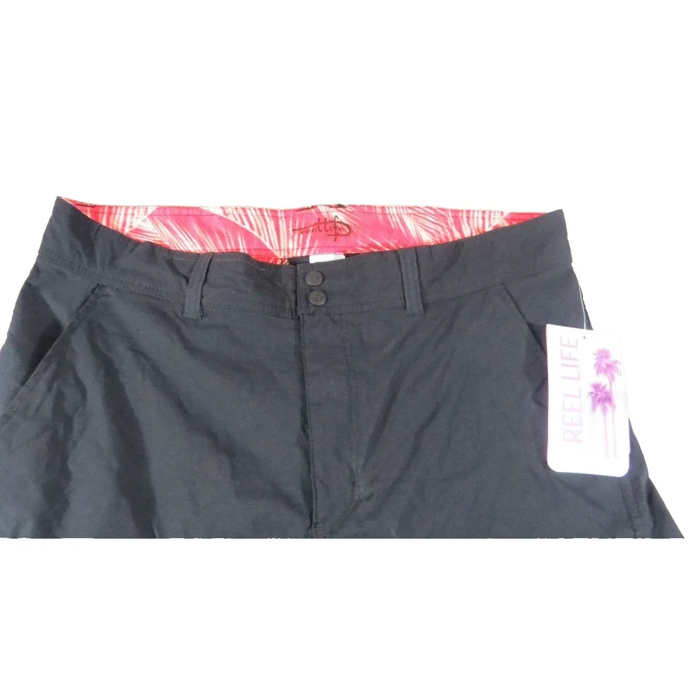 NWT Reel Life Riptide Fishing Shorts Men M Black Anthracite Stretch Board Hybrid